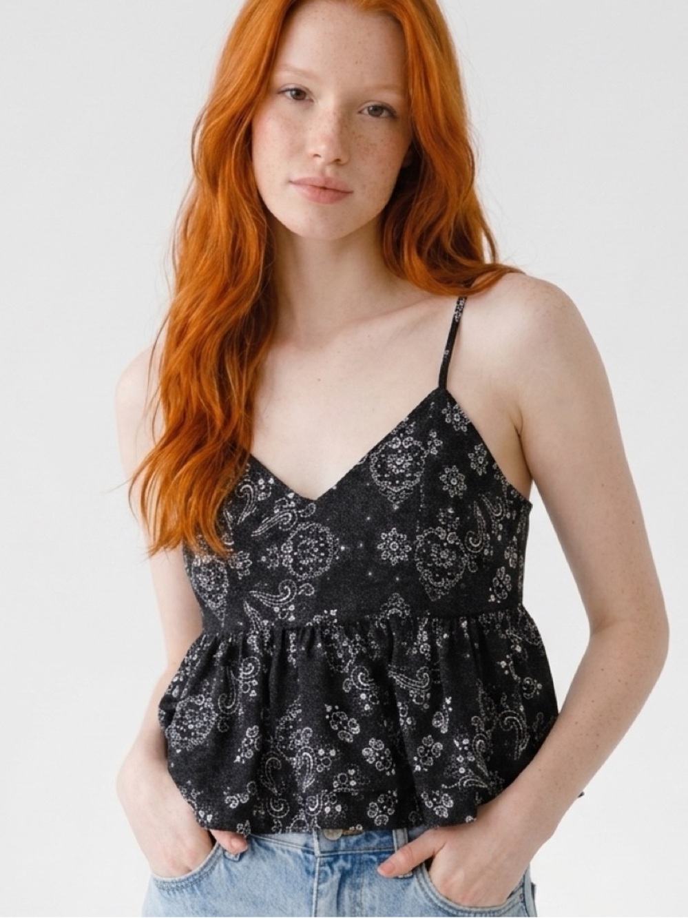 Hollister Black Paisley Peplum Cami